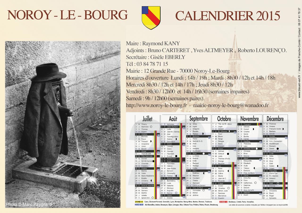 Calendrier pour commune de Noroy-le-Bourg (verso)