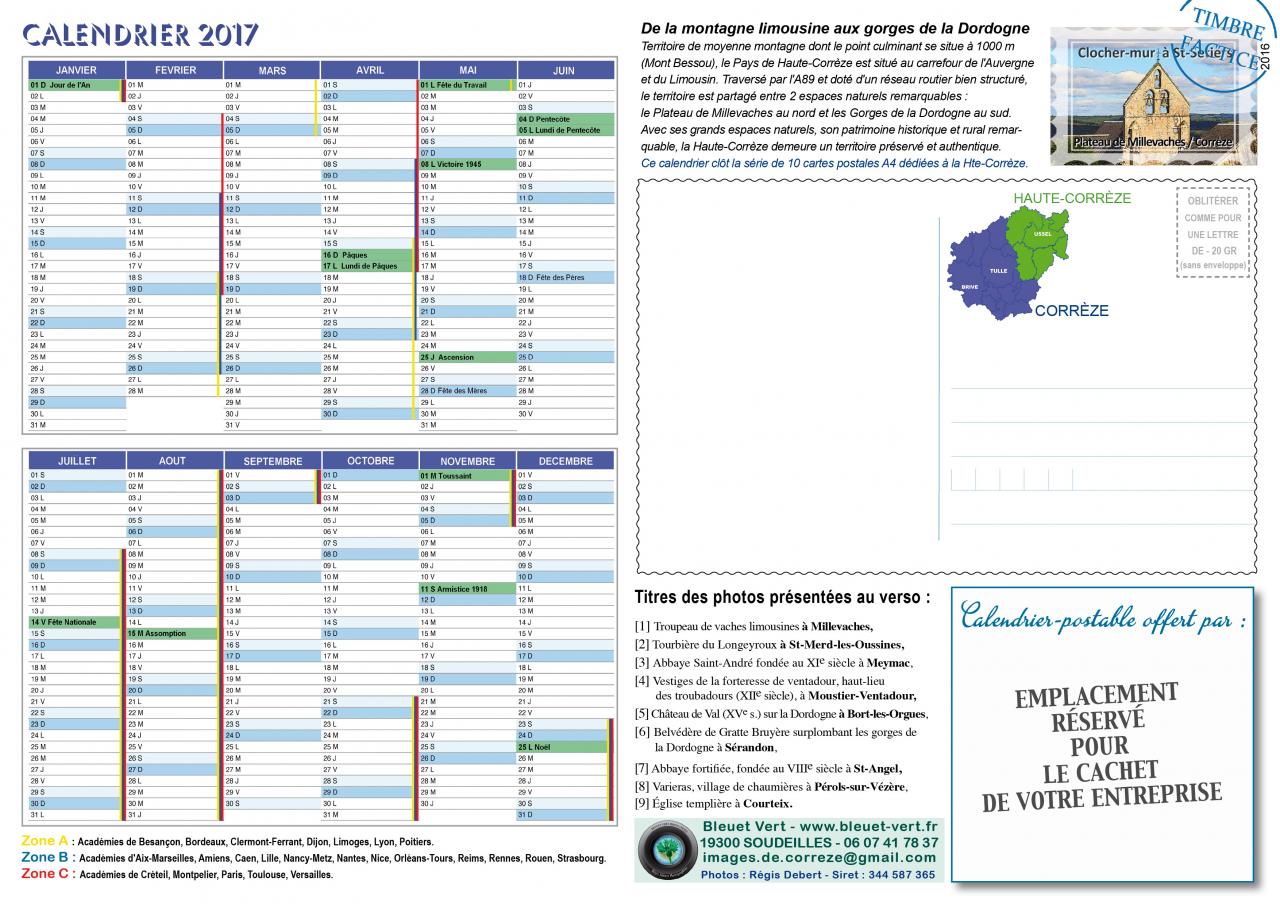 Calendrier Haute-Corrèze (verso)